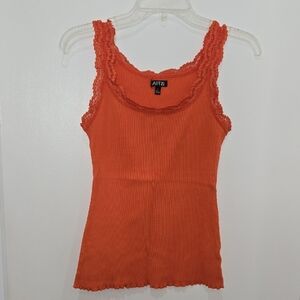 Apt. 9 Orange Y2K Tank with Delicate Lace Neckline & Sleeves Detail
